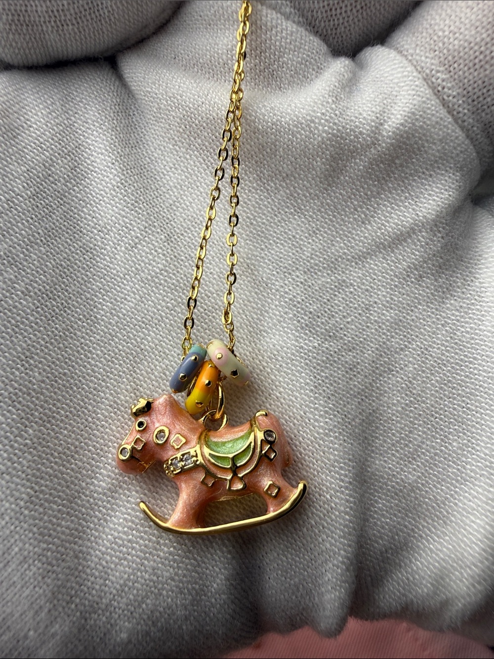kate spade Gold Necklace with Pink and Green Rocking Horse Charms - Picture 5 of 6